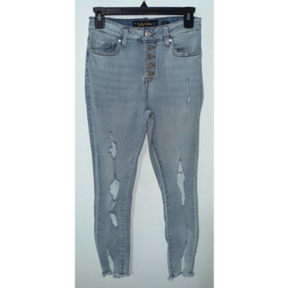 Indigo Rein Womens Size 5 Denim Jeans Waist 26 Crop Curvy‎ Distressed Button Fly